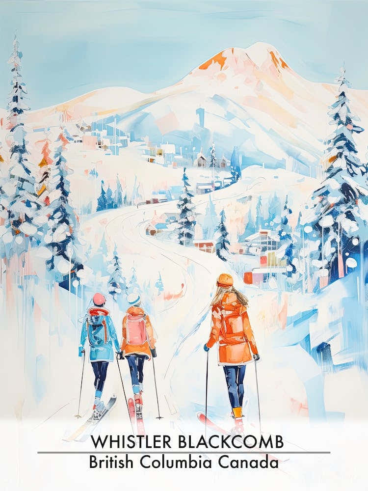 Whistler Blackcomb   British Columbia Canada, Ski Resort Poster Illustration 1
