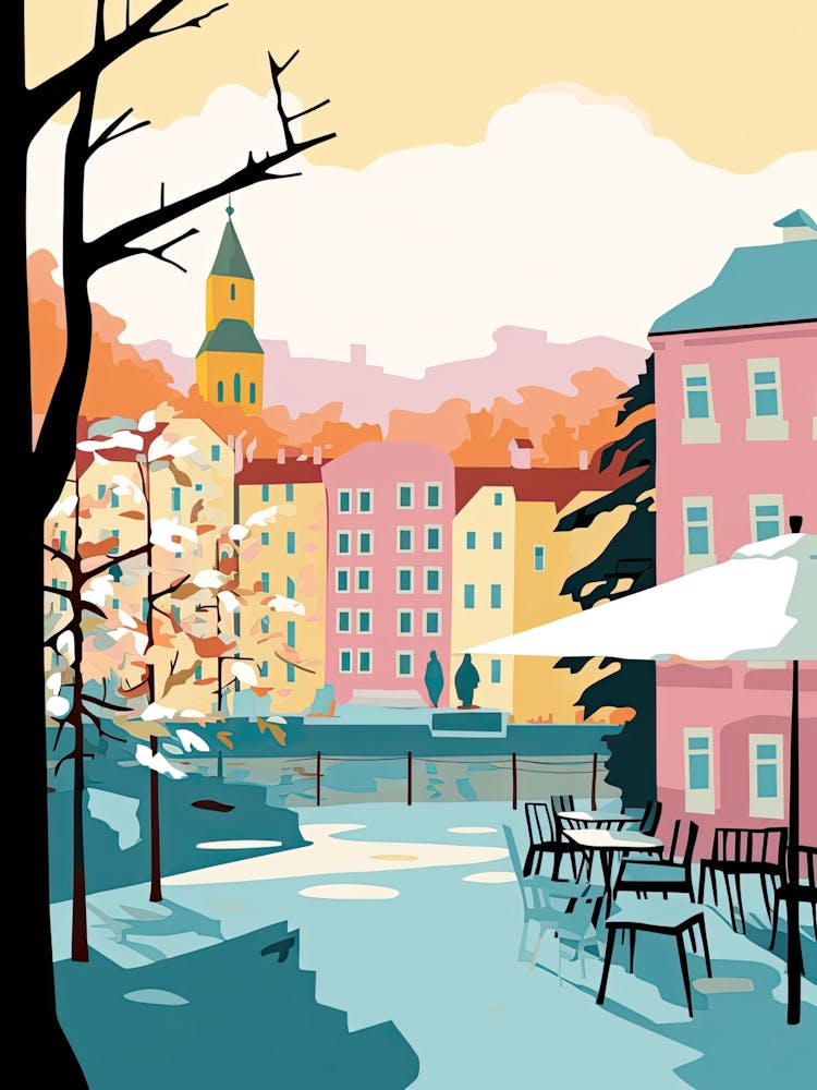 Tampere, Finland, Flat Pastels Tones Illustration 3