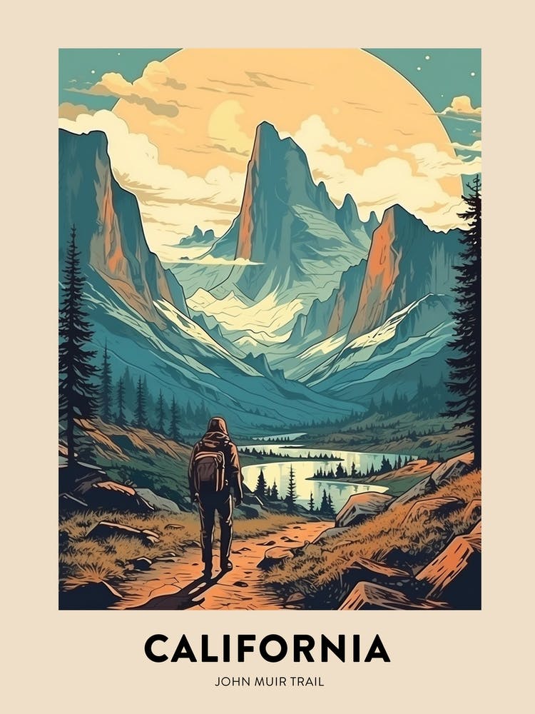 John Muir Trail Usa Vintage Hiking Travel Poster