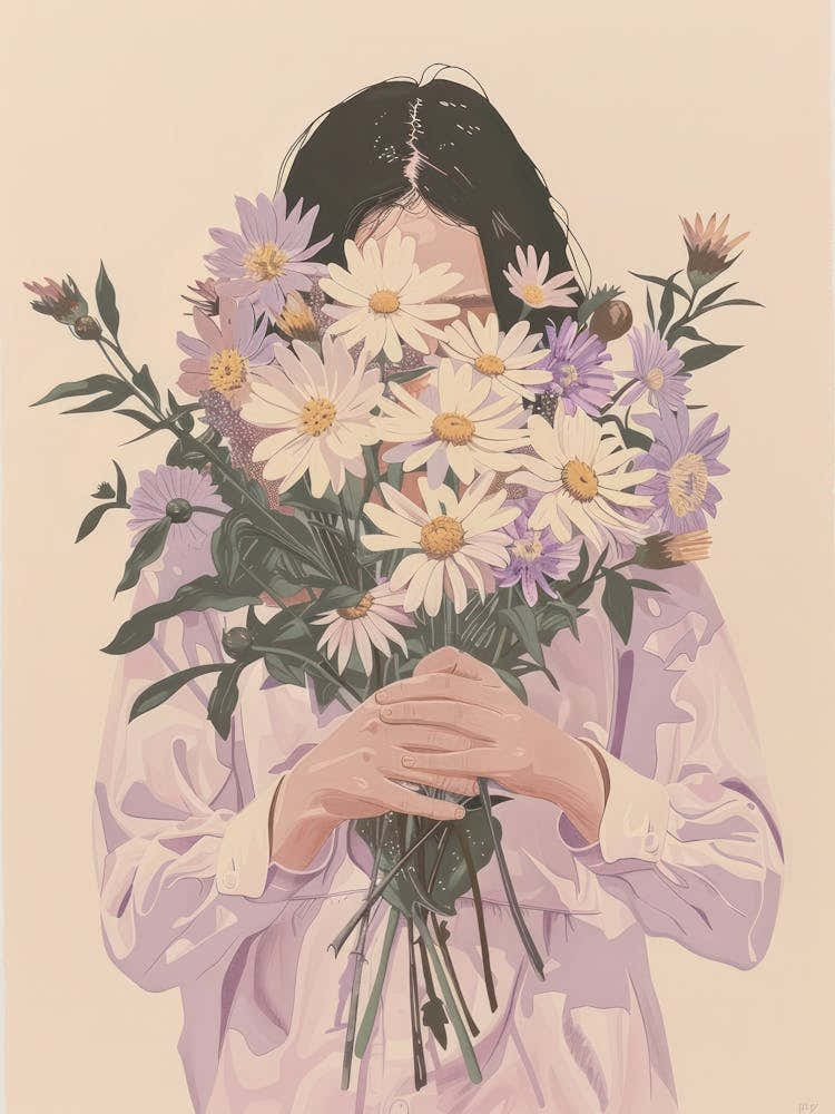 Spring Girl With Purple Flowers 1