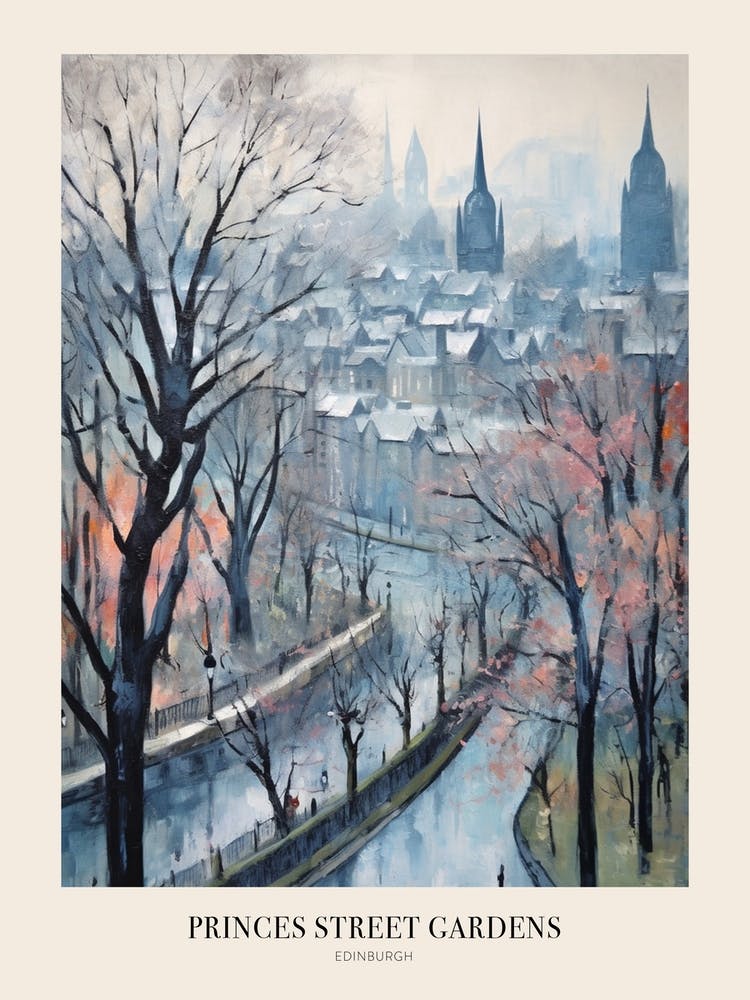 Winter City Park Poster Princes Street Gardens Edinburgh Scotland 2
