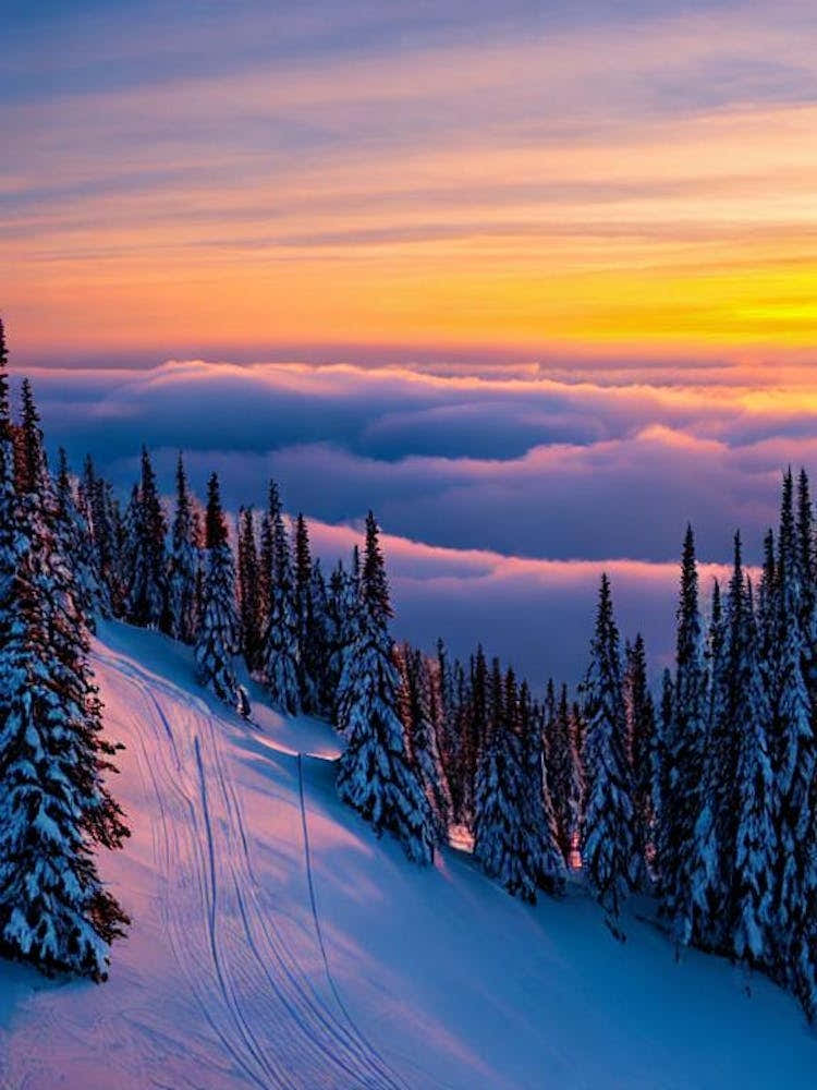Panorama, Canada Sunrise Skiing Poster