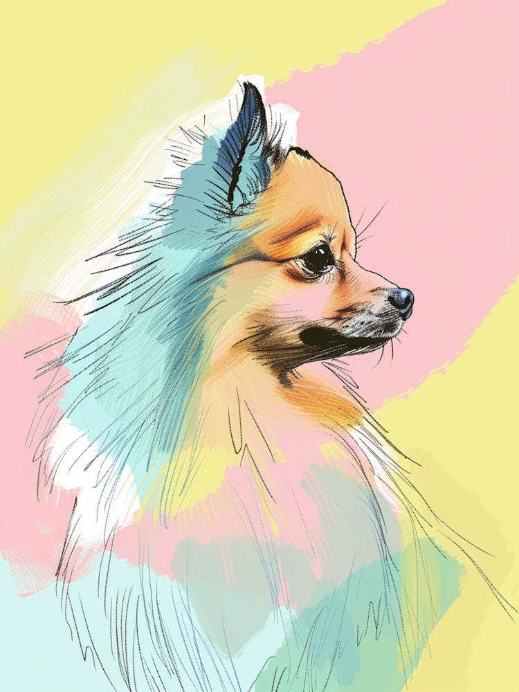 Pastel Pomeranian Dog Watercolour Line Illustration 2