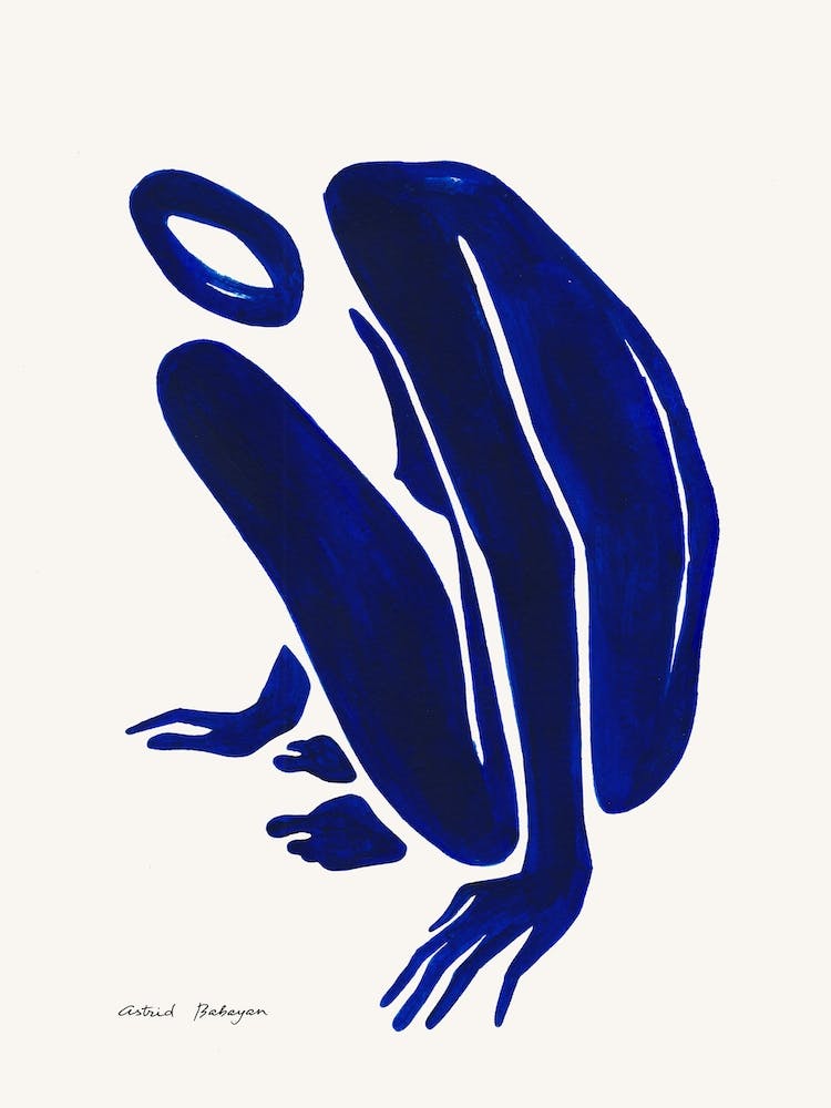 Minimal Blue Female Nude Crouching