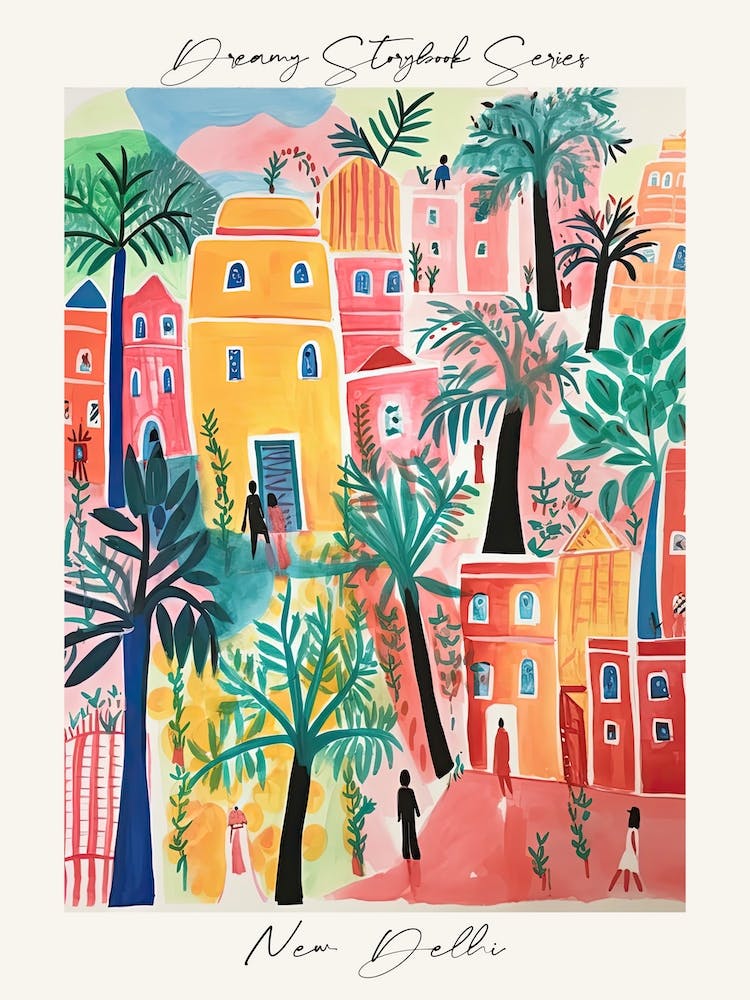 Poster Of New Delhi, Dreamy Storybook Illustration 1