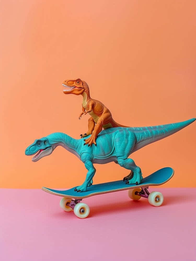 Pastel Toy Dinosaur On A Skateboard 1