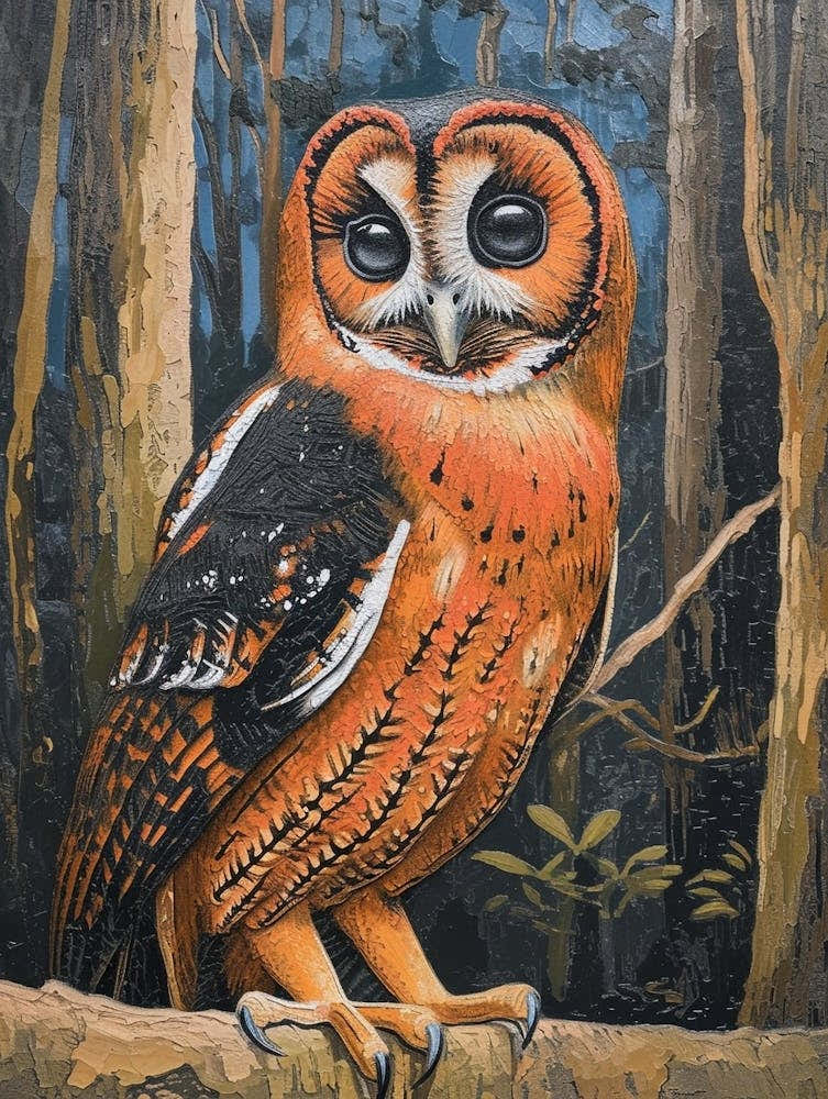 African Wood Owl Relief Illustration 3