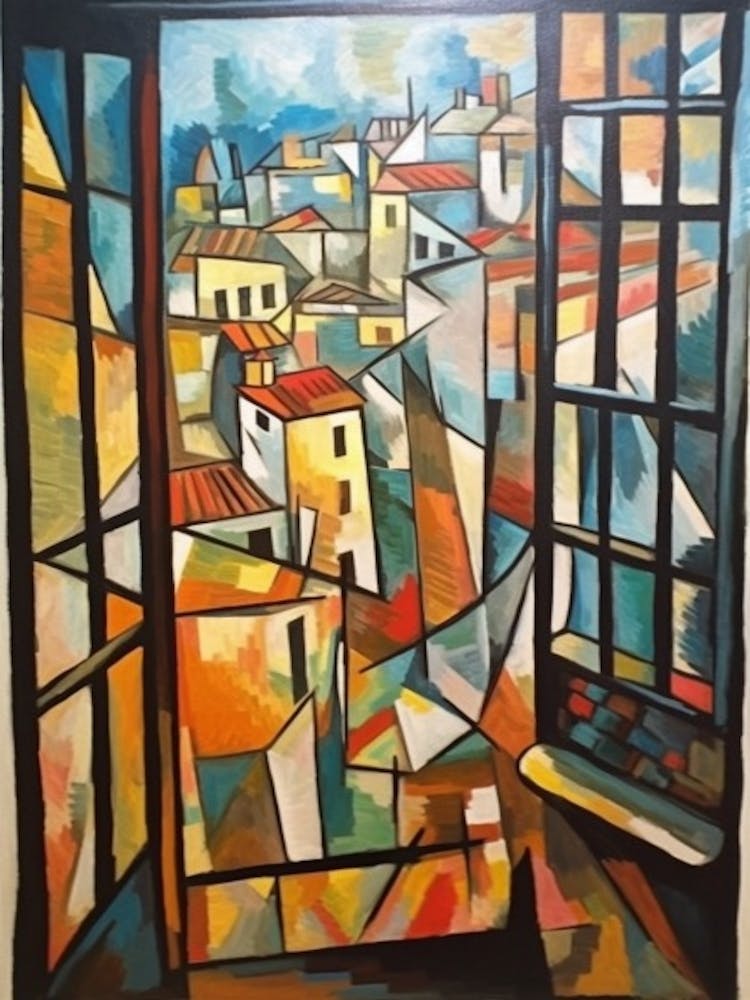 Window View Barcelona Of In The Style Of Cubism 1
