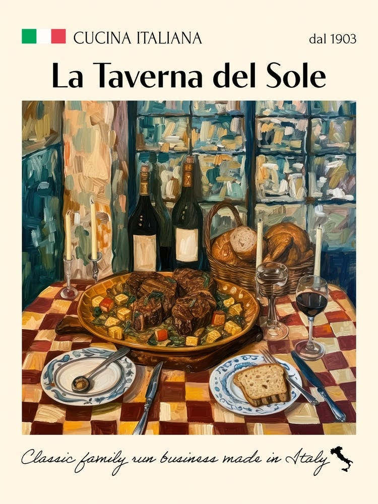 La Taverna Del Sole Trattoria Italian Poster Food Kitchen