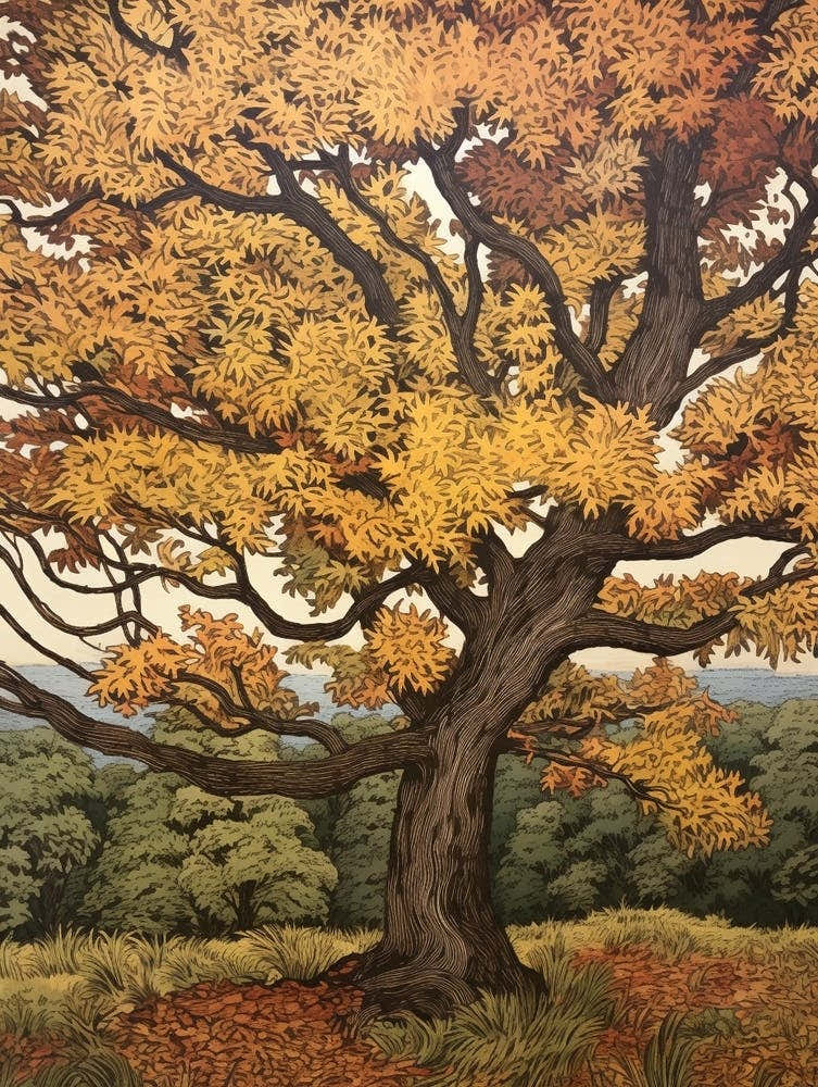 American Elm 2 Vintage Autumn Tree Print