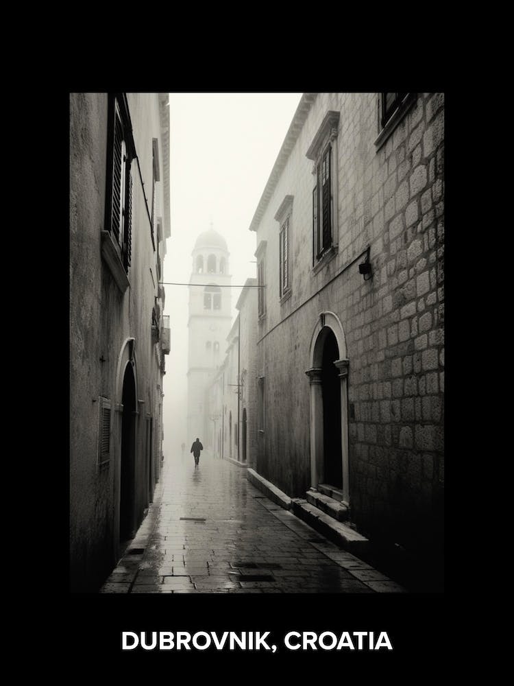 Poster Of Dubrovnik, Croatia, Mediterranean Black And White Photography Analogue 6