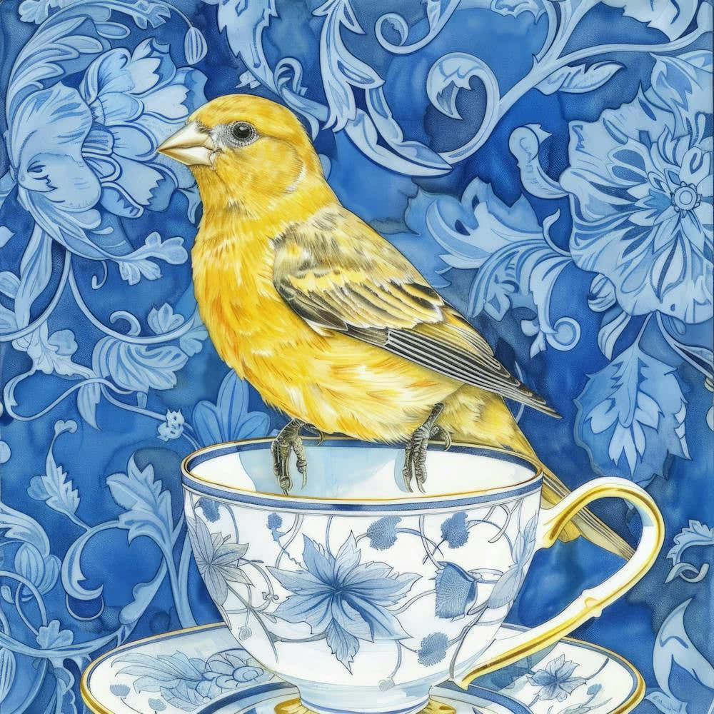Yellow Finch On A Teacup
