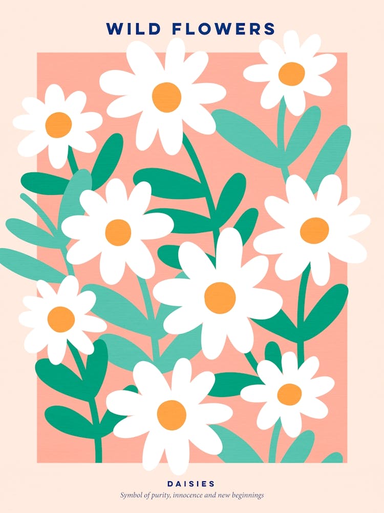 Wild Flowers Daisy Poster Peach Fuzz