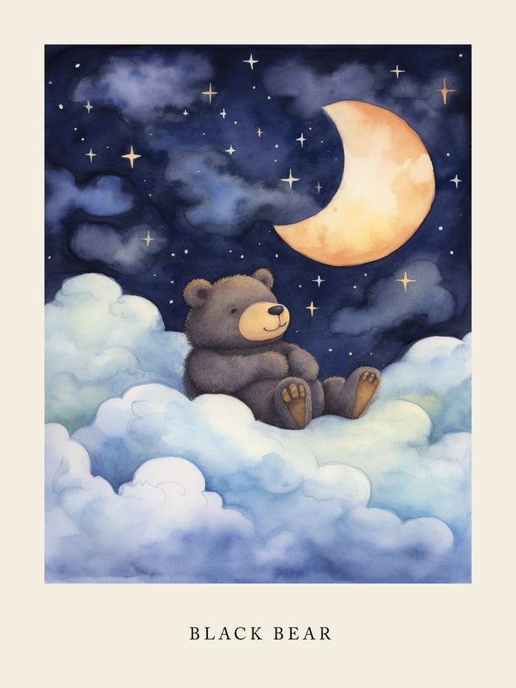 Baby Black Bear 2 Sleeping In The Clouds Nursery Poster