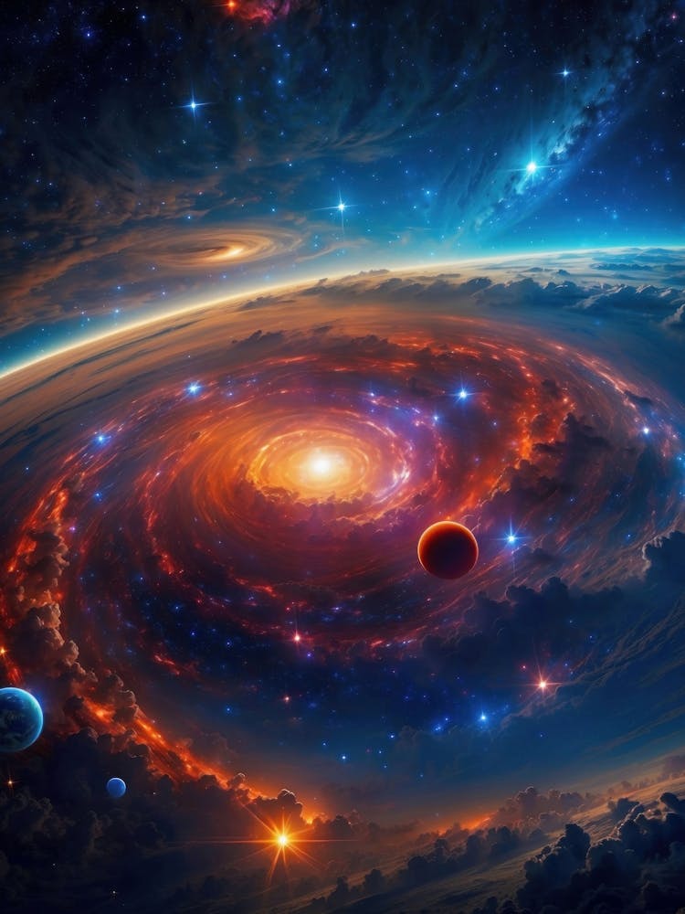 Neon brilliance ignites the cosmic nebula — a mesmerizing space travel through the Milky Way, where stars, planets, and interstellar wonders dance in the vast universe.