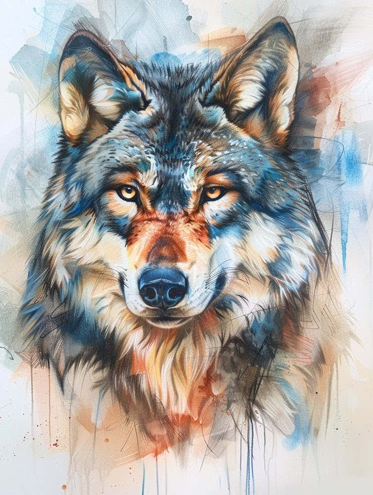 Timber Wolf Pastel Watercolour 1