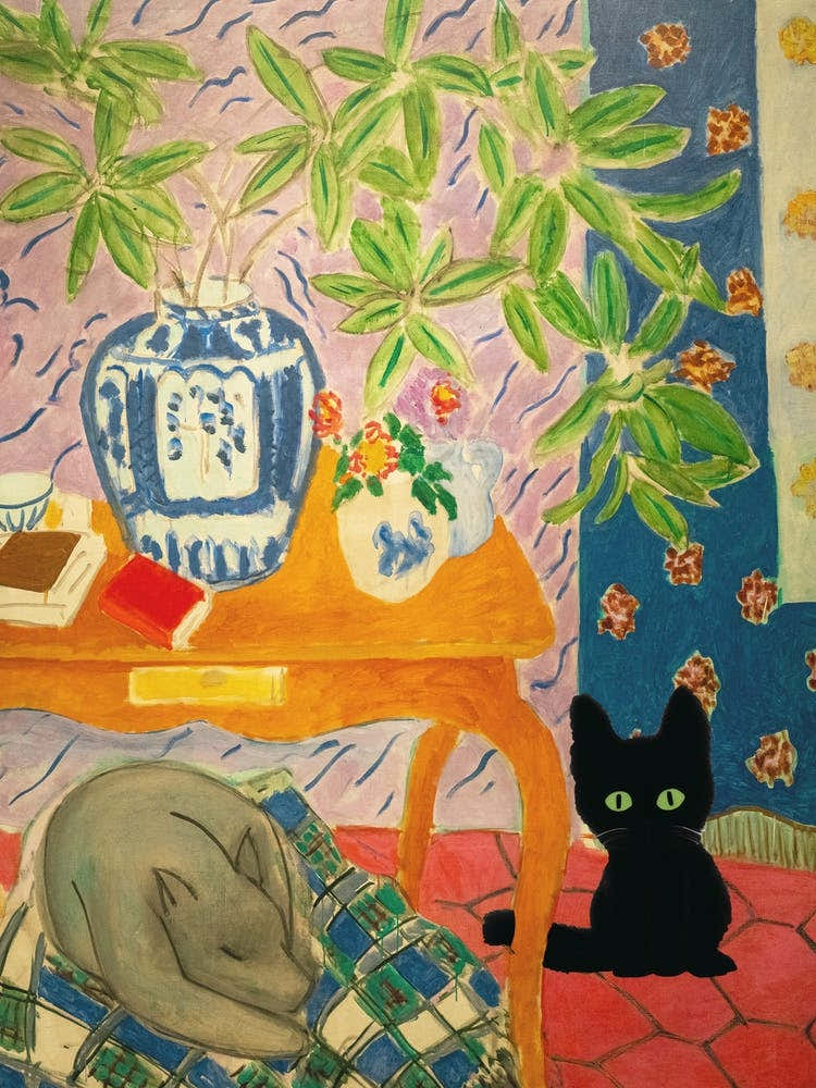 Henri Matisse Style, Interior With Dog And Black Cat