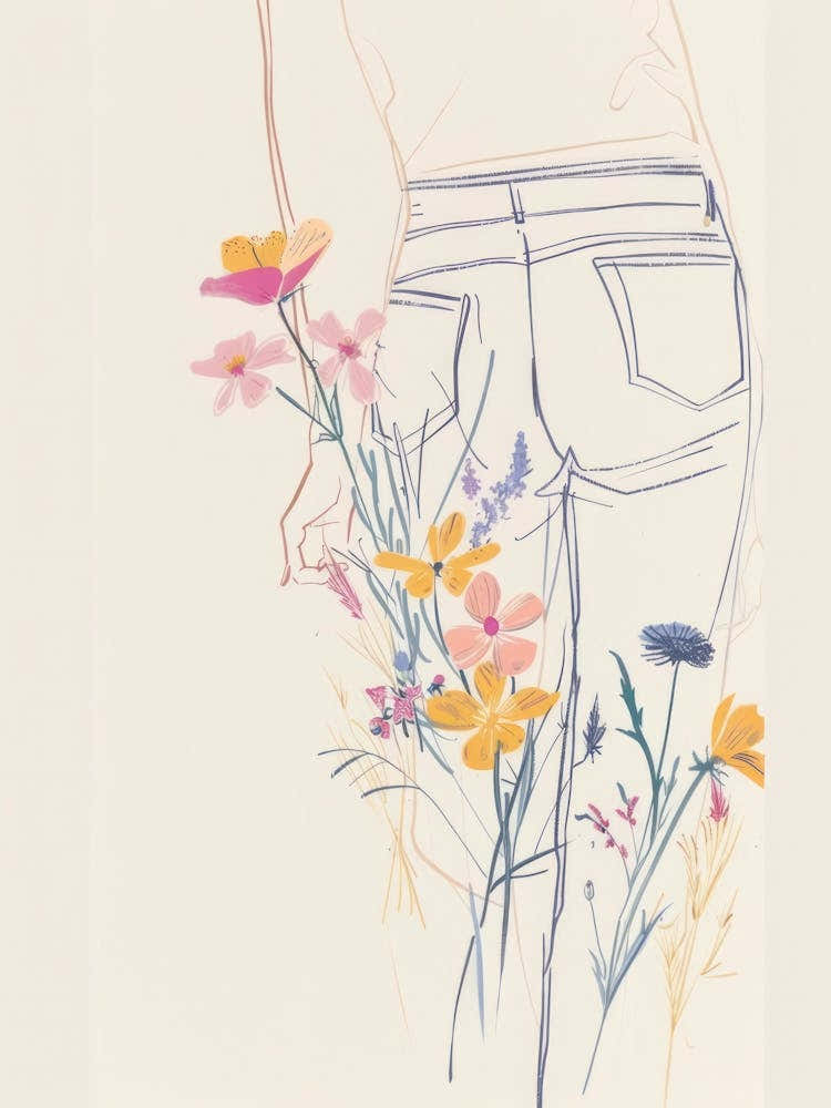 Blue Jeans Line Art Flowers 6