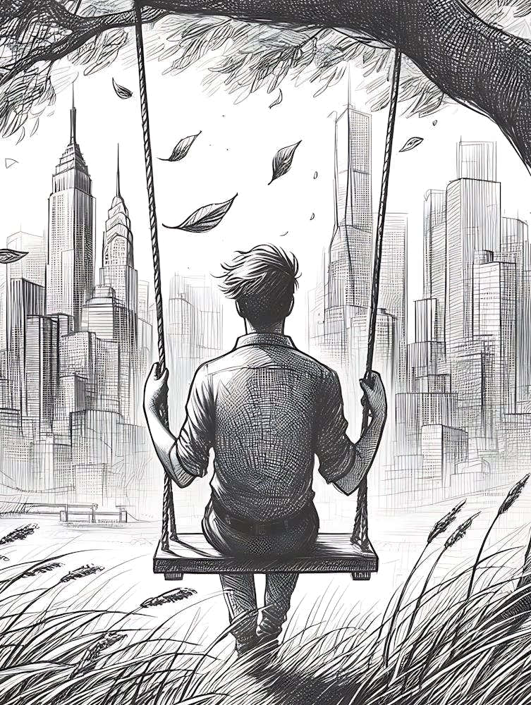 Moody Man on Swing Sketch