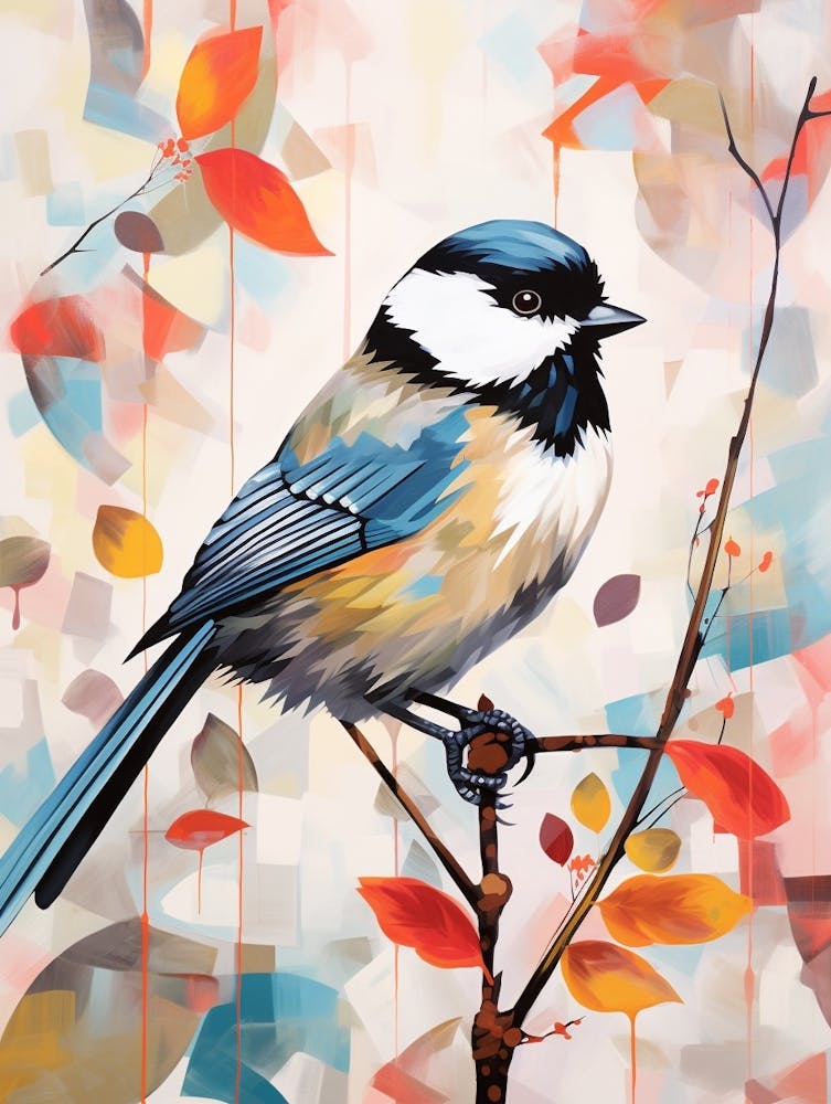 Bird Painting Collage Carolina Chickadee 1