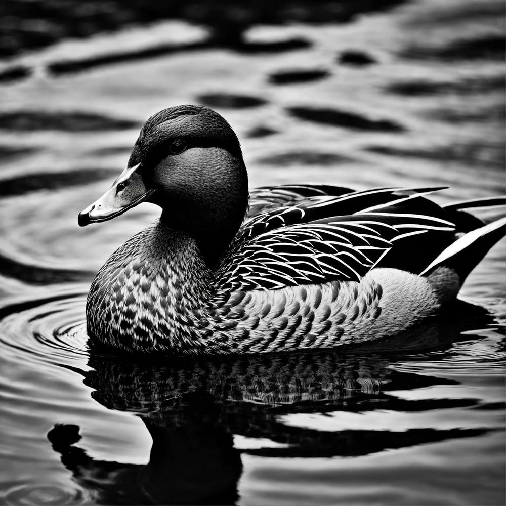 Female Brown Mallard Duck Floating Black And White