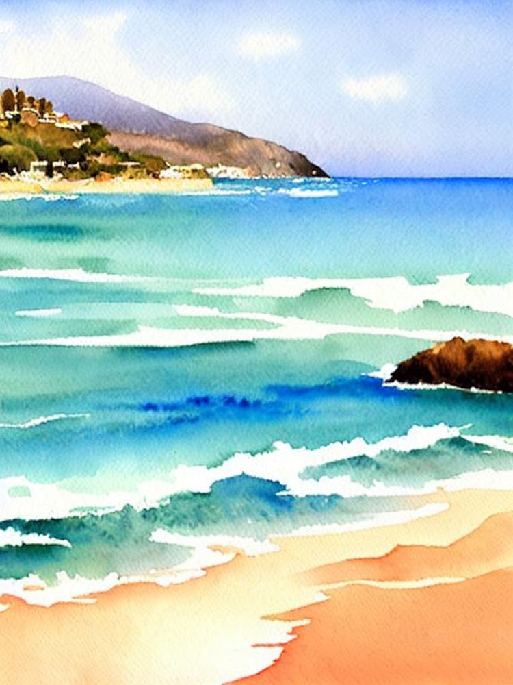 Cala De Mijas Beach, Costa Del Sol, Spain Watercolour
