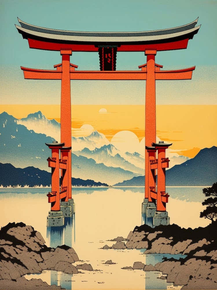 Itsukushima Shrine, Japan Vintage Travel Art 2