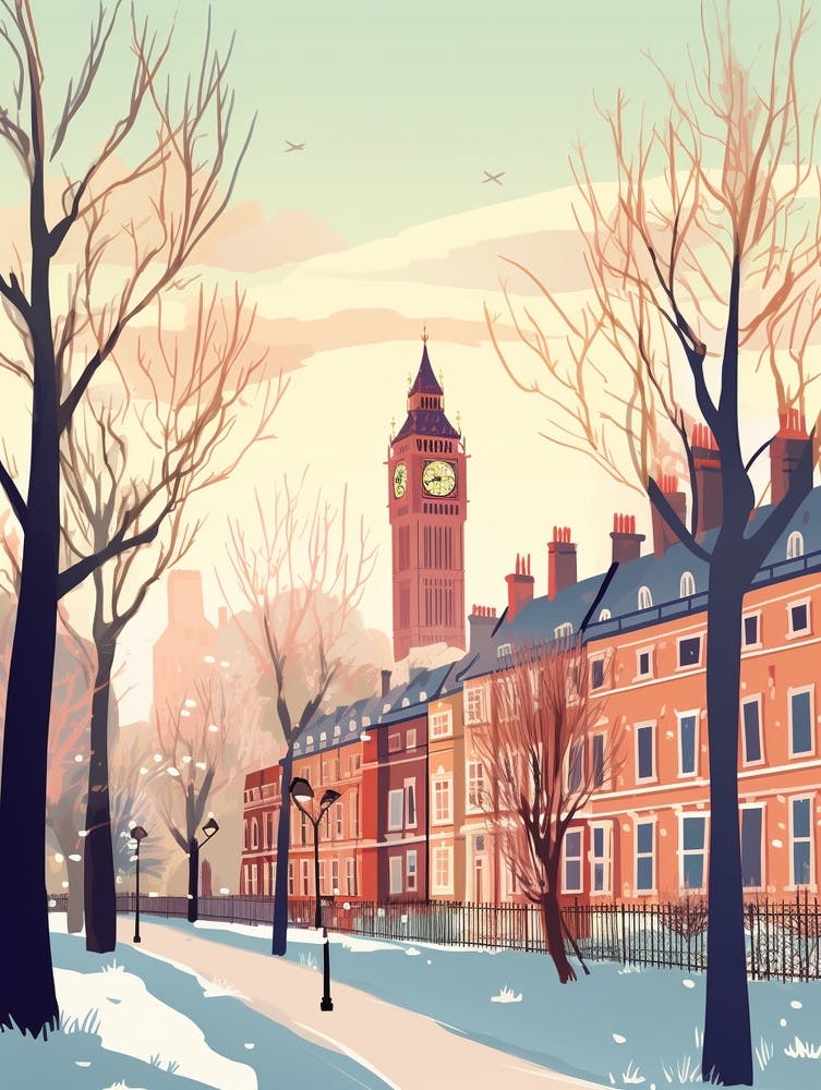 Vintage Winter Travel Illustration London United Kingdom 4