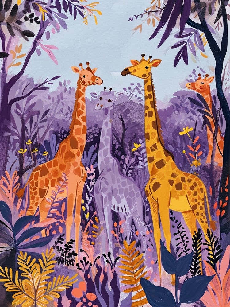Cute Giraffe In The Leaves Watercolour Style Illustration 4