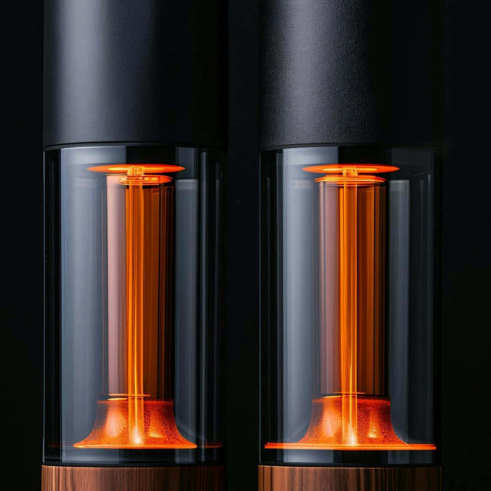 Two Speakers With Orange Lights