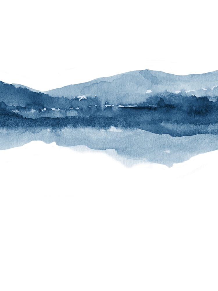 Watercolor Landscape 14 Navy Blue