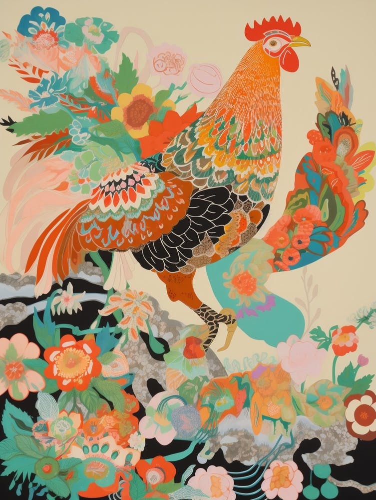 Maximalist Bird Painting Rooster 3