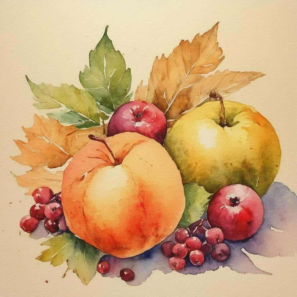 Watercolor Of Apples And Berries