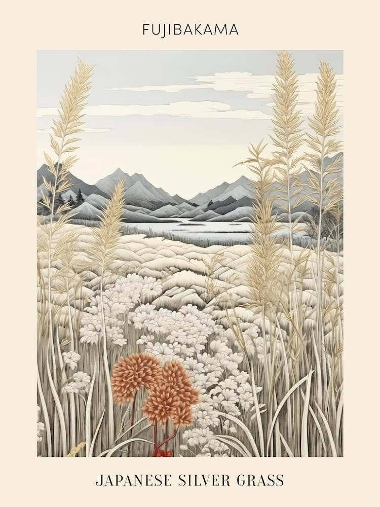 Fujibakama Japanese Silver Grass 3 Japanese Botanical Illustration Poster