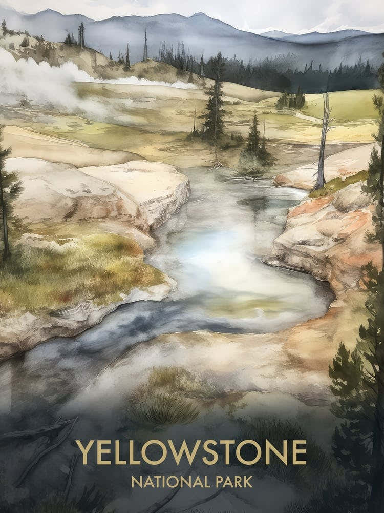 Yellowstone National Park Watercolor Vintage Travel Poster 4