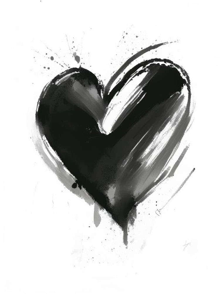 Joyful Heart Symbol Black And White Painting