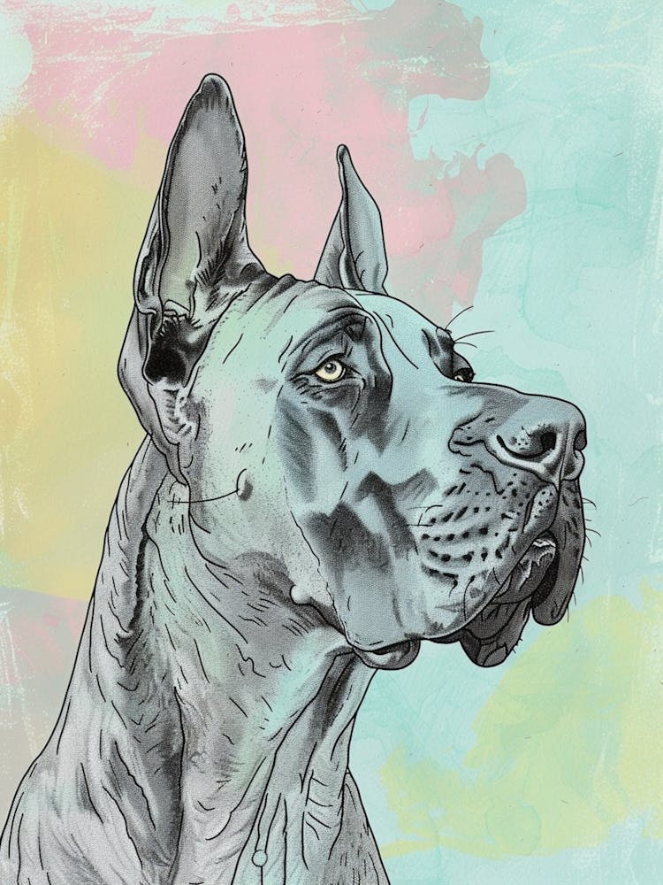Great Dane Dog Pastel Line Watercolour Illustration  1