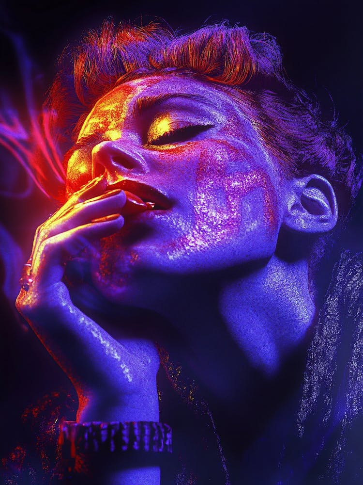 Purple Woman Smoking A Cigarette