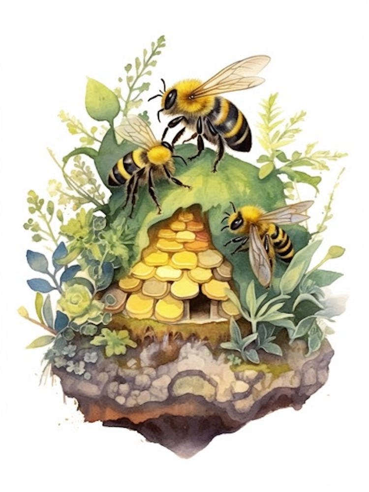 Digger Bee Beehive Watercolour Illustration 3