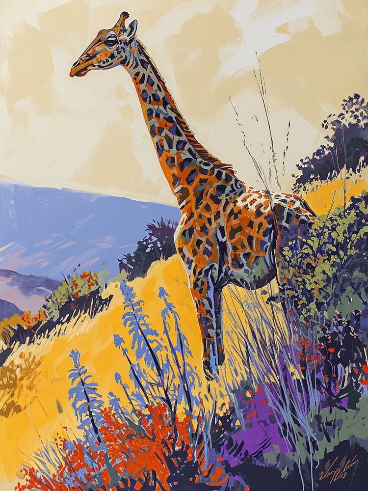 Giraffe On A Hill Illustration 1