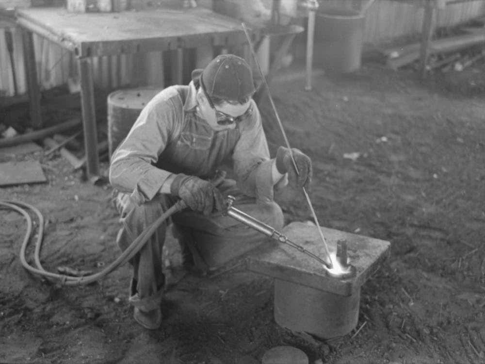 Untitled Photo, Possibly Related To Acetylene Welding, A Necessary Part Of Oil Field Activities, Seminole, Oklahoma