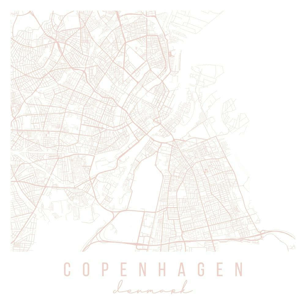 Copenhagen Denmark Light Pink Minimal Street Map Square