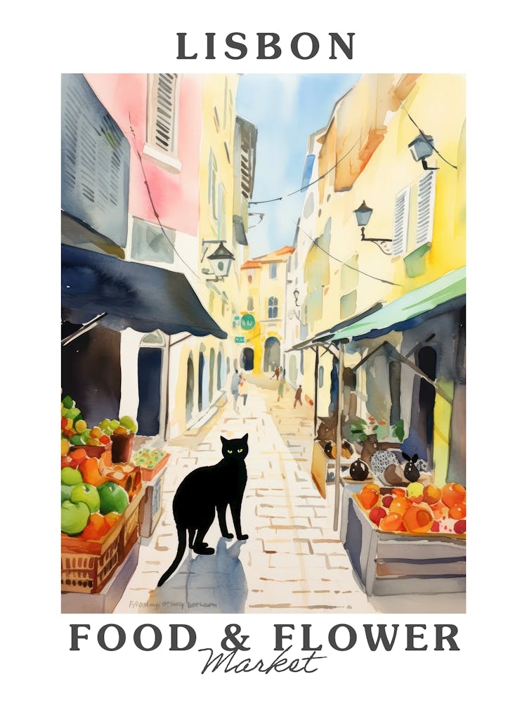Food Market With Cats In Lisbon 4 Poster