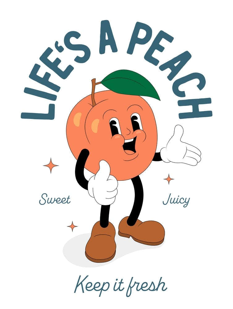 'Life's A Peach' retro character