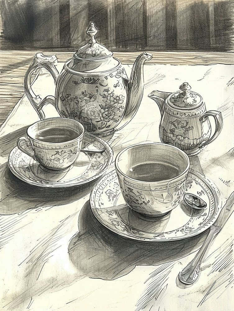 Watercolour Afternoon Tea Line Illustration 4