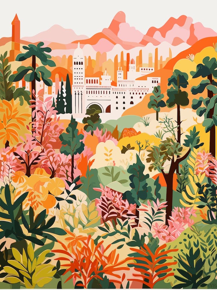 Gardens Of Alhambra Spain Modern Illustration 1