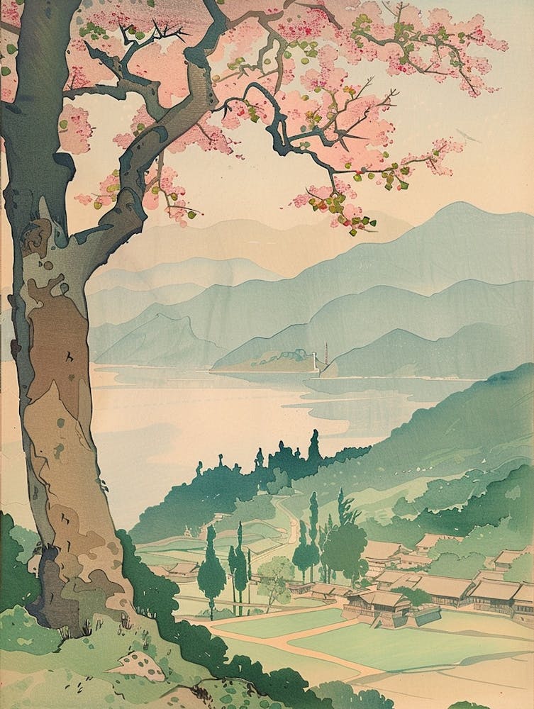 Kagoshima Japan 1 Retro Illustration