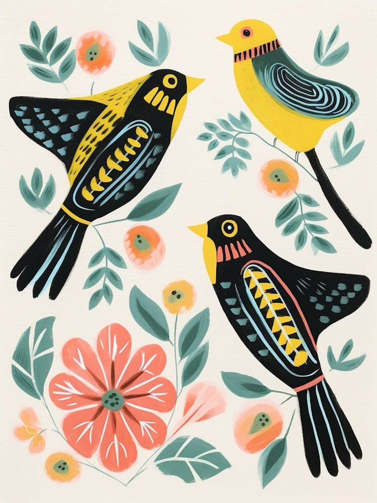 Folk Style Bird Painting Finch 1
