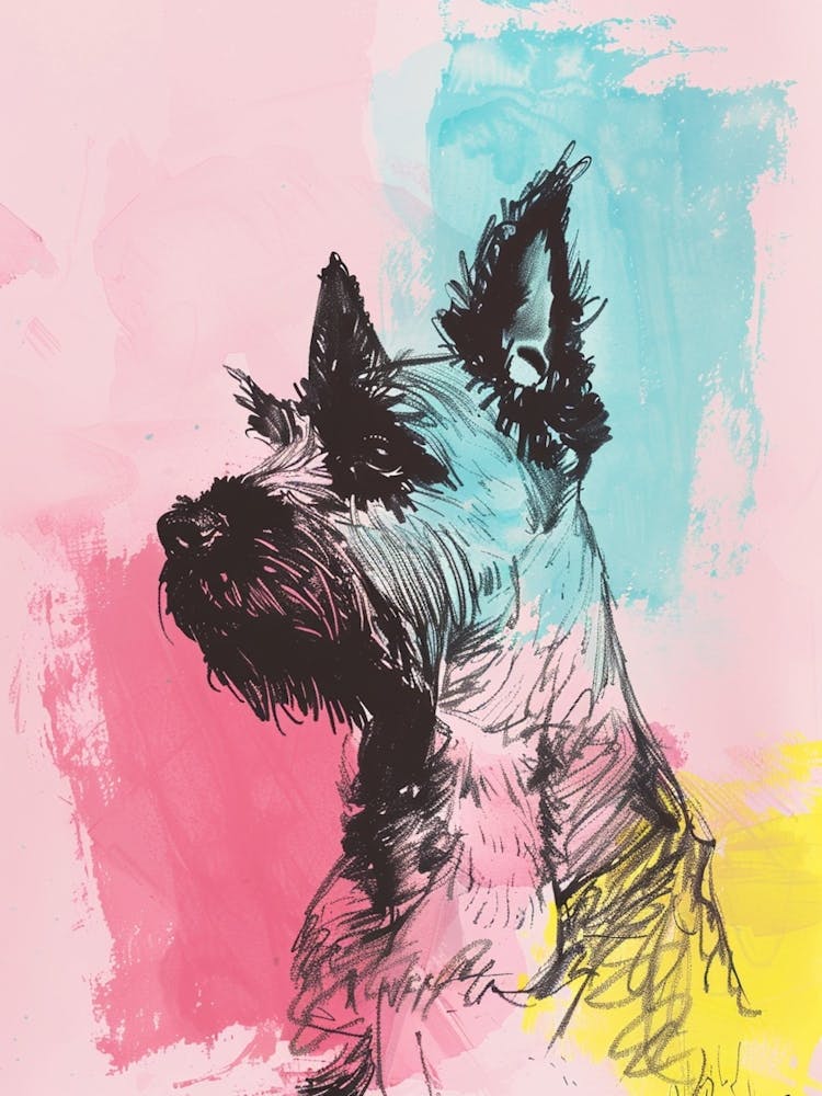 Pastel Bouvier Des Flandres Dog Pastel Line Illustration 2
