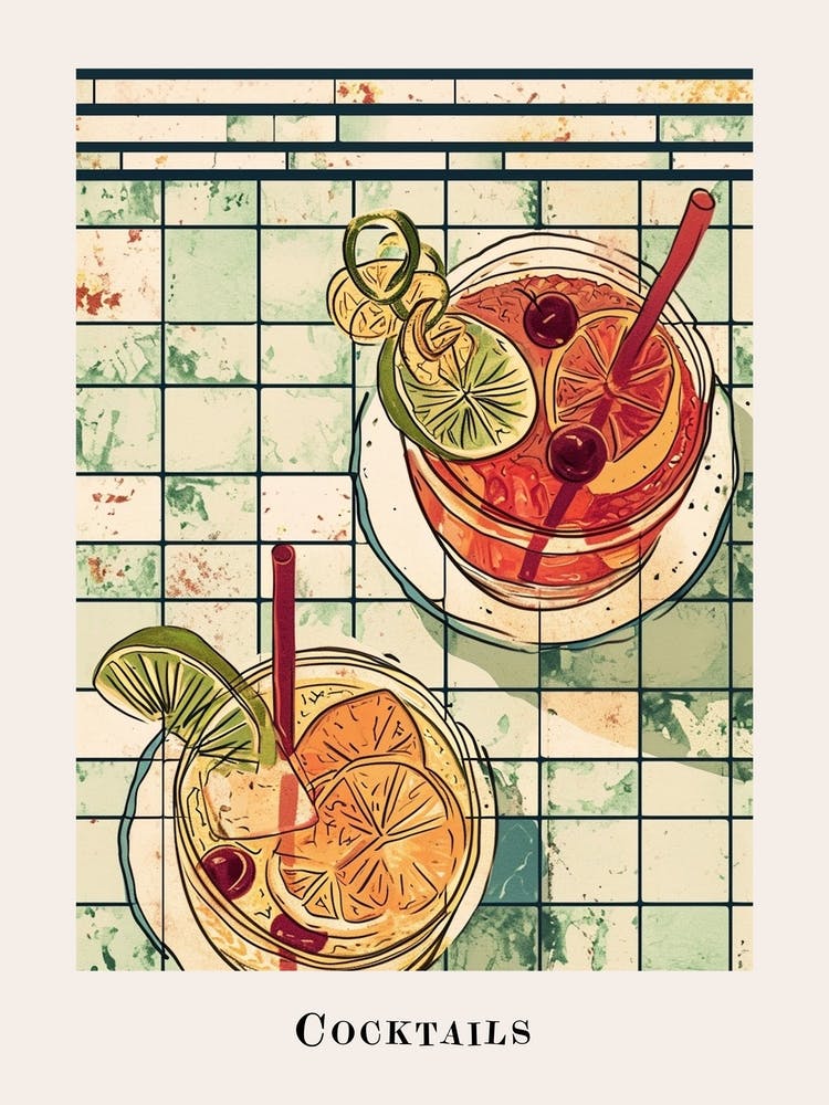 Cocktails Tiled Poster 3